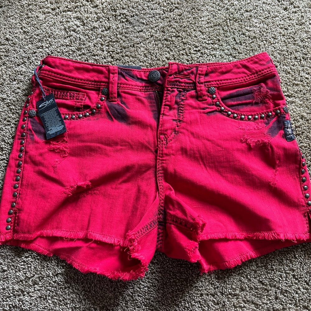 Willow Red Distressed Jean Shorts